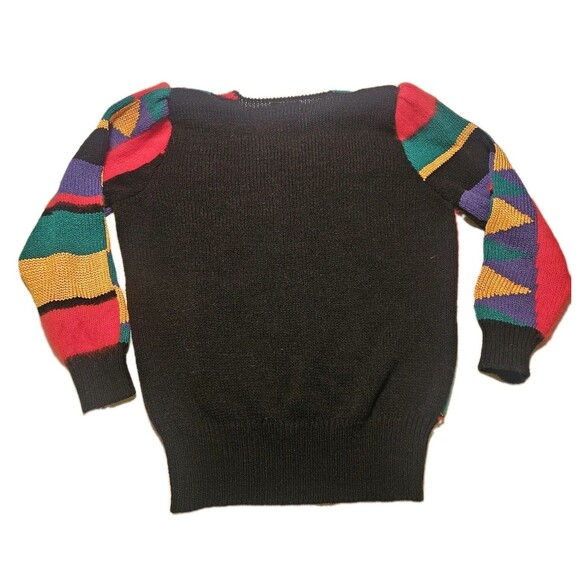 CHRISTINE Wool Vintage Colorful Abstract Colorblock Rhinestone Knit Sweater L - Picture 9 of 11